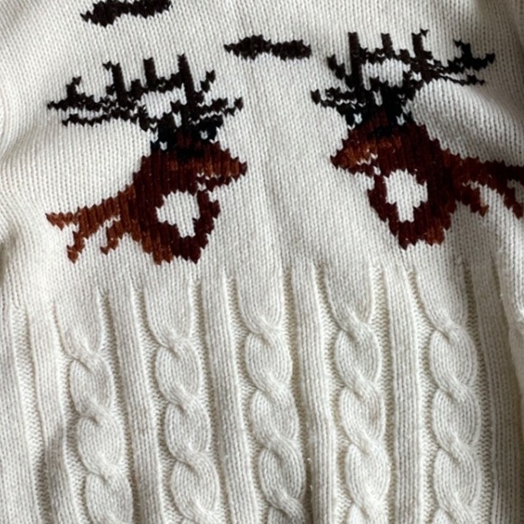 Vintage SILTON CALIFORNIA Cream Cable Knit Reindeer Fair Isle Sweater Pullover - Picture 3 of 11